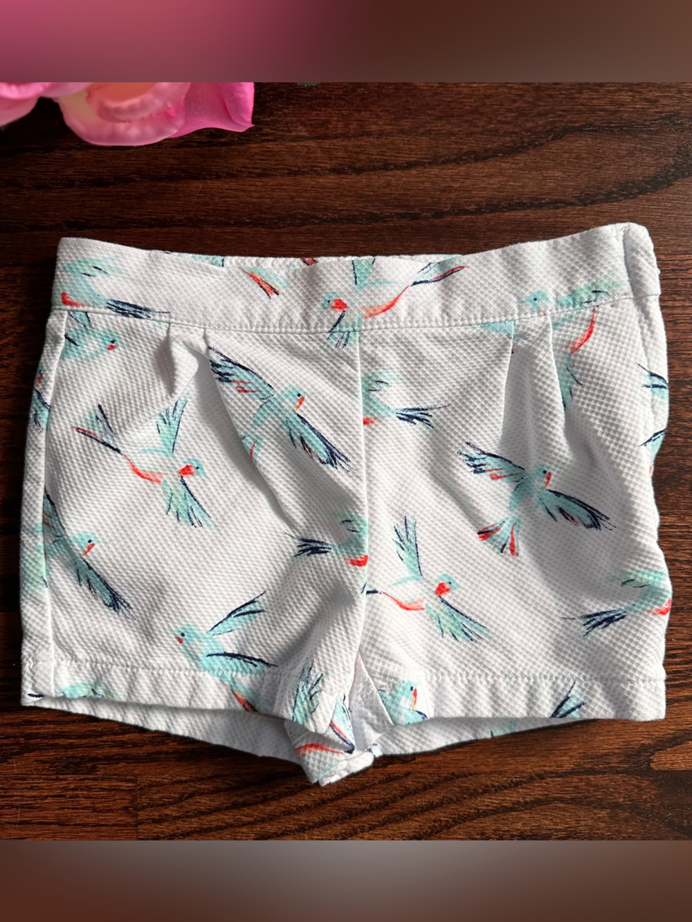 Janie & Jack cotton pique shorts printed with tropical birds, size 2T